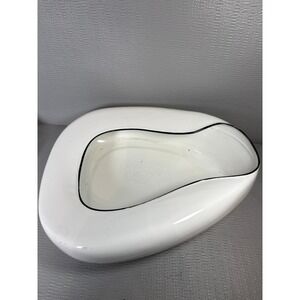 Vintage White Enamel Bedpan with Black Trim Medical Collectible 14 Inch‎